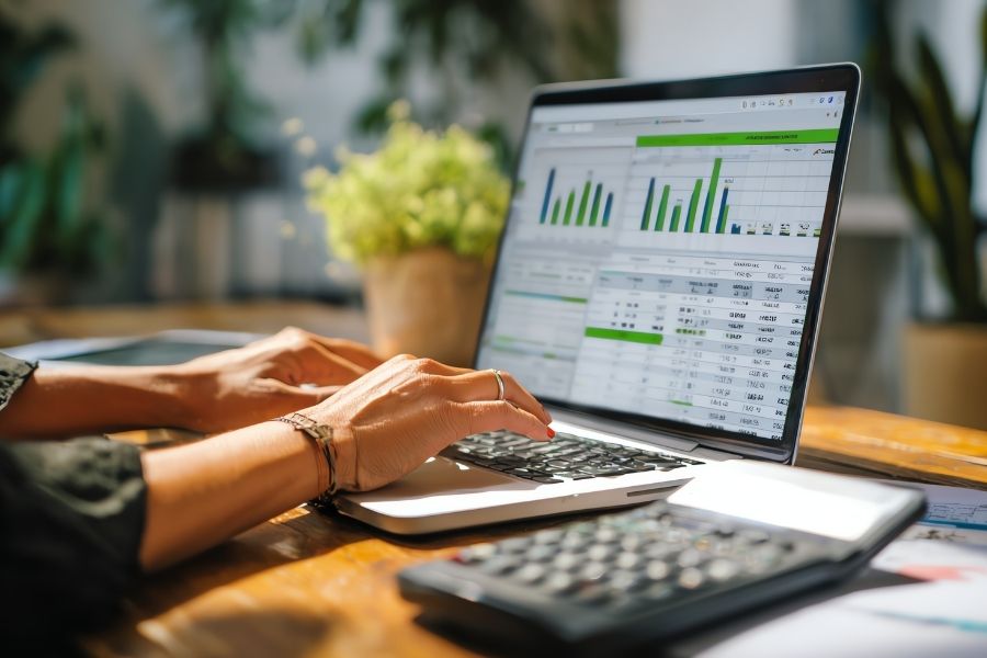 Bookkeeper inputting financial data into accounting software