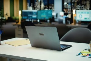 Modern laptop on a clean workspace in office